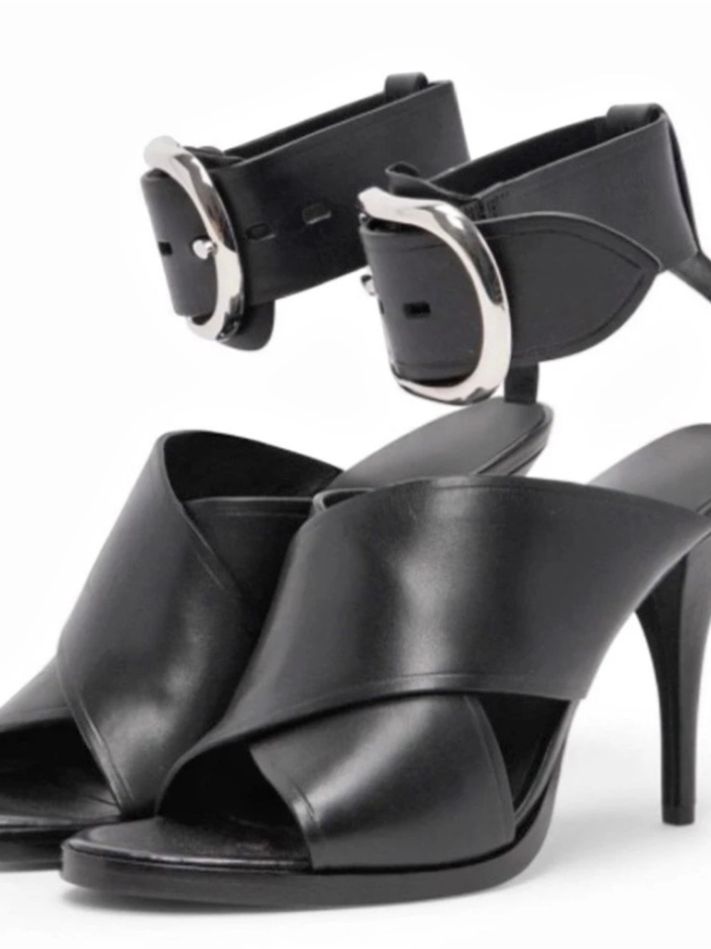 Alexander Wang Evelin Sandals Black Ankle Strap Heels buckle 38 7.5
